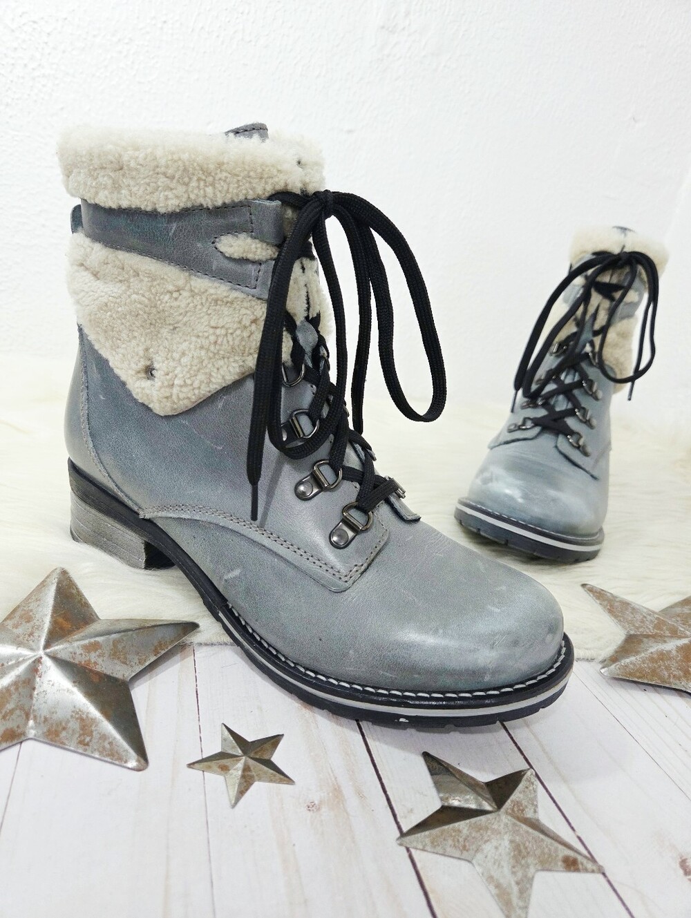 Dromedaris Women's Kara Shearling Boot Slate blue Grey lace up size 41 10.5 - 11